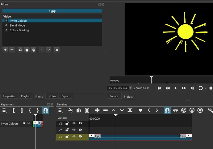 Sunshine animation Shotcut image sequence with filters