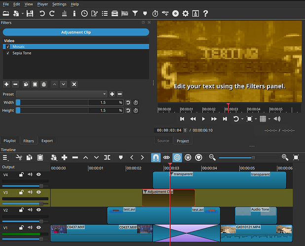 Screenshot of timeline with adjustment clip