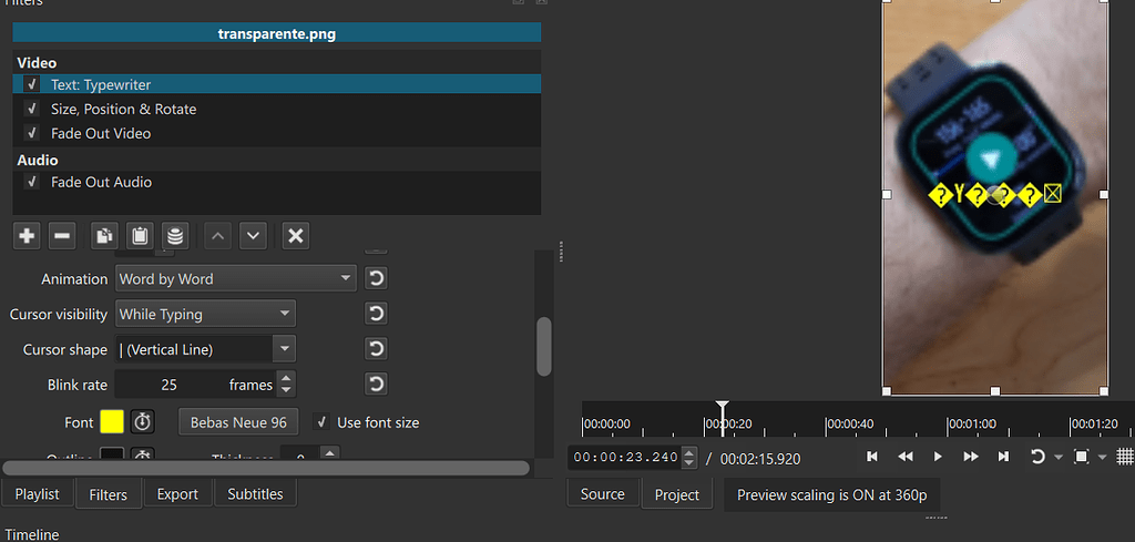 Text:typewriter filter bug - Bug - Shotcut Forum