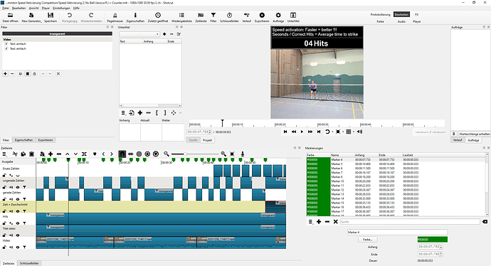 Sceenshot für Zähler mit Shotcut + hits mit Markern