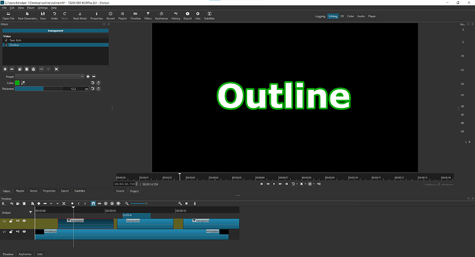 outline filter shotcut correct