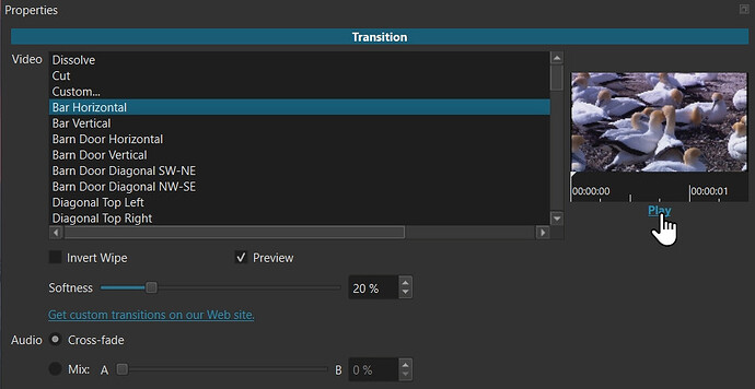 transition Properties screenshot