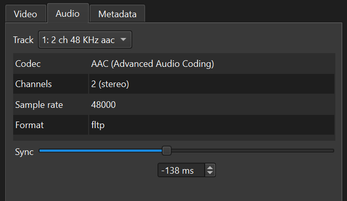 Properties audio tab screenshot