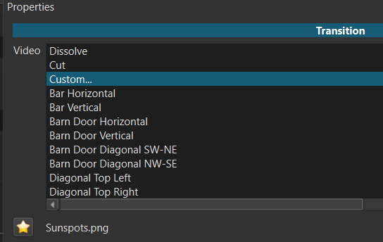 Transition Properties screenshot